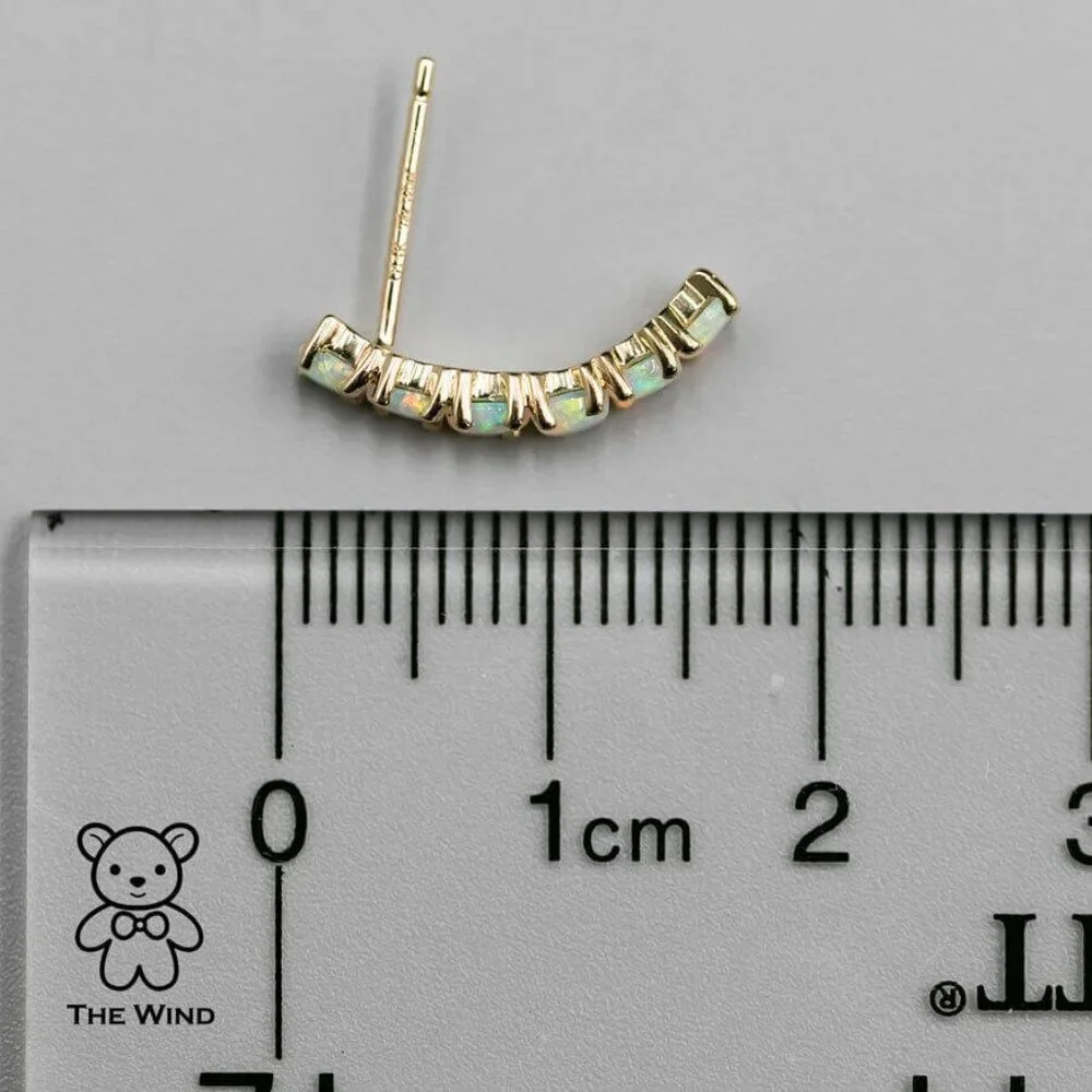 Minimalist Australian Solid Opal Curved Stud Earrings 14K Yellow Gold - Picture 5 of 5
